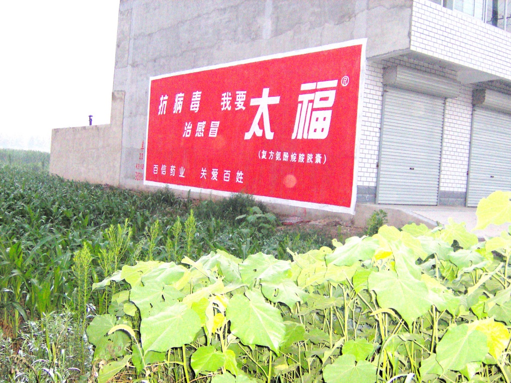 百信药业真龙正红花油太福感冒药墙体广告